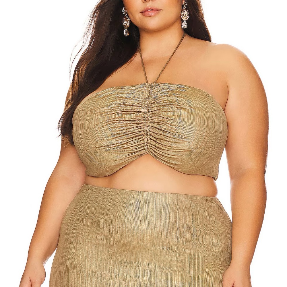 Gold Strapless Ruched Top and Skirt Set